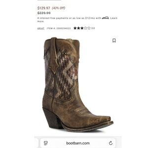 Ariat Western Boots Womens 6.5B‎ Brown Snip Toe Aztec Print Leather Western Glam